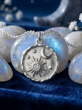 Celestial Sun Moon Coin Necklace 18K White Gold Plated Hypoallergenic Gift